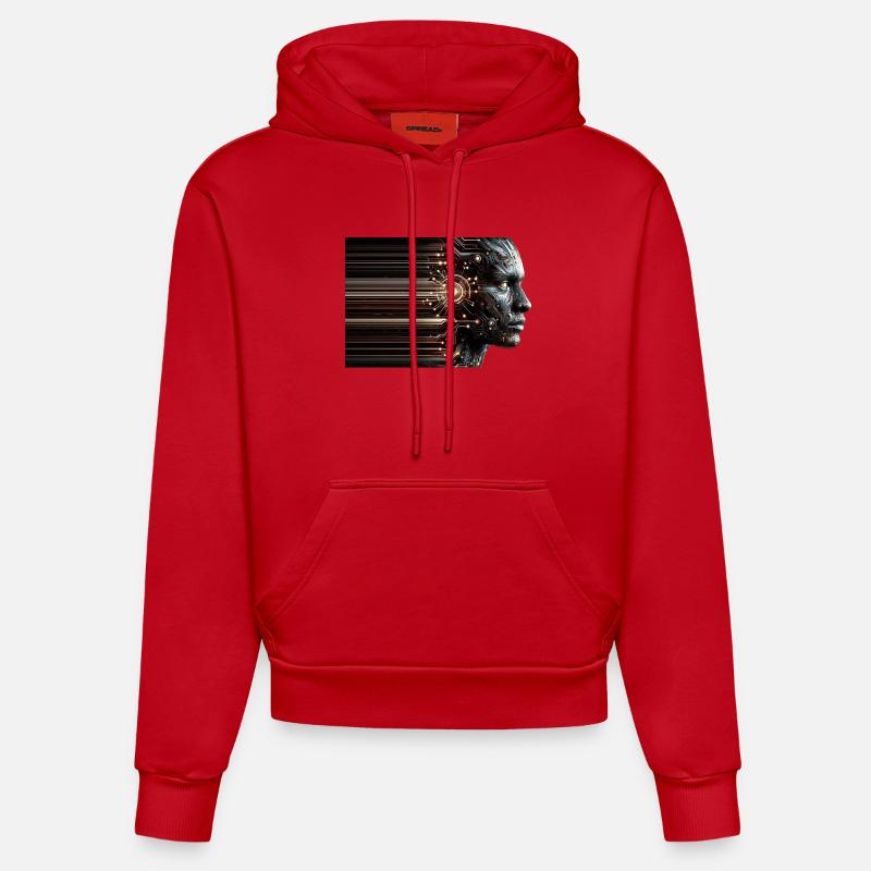 Conception numérique de cyborg fantôme - Sweat à capuche bio ajusté fabriqué en UE - rouge