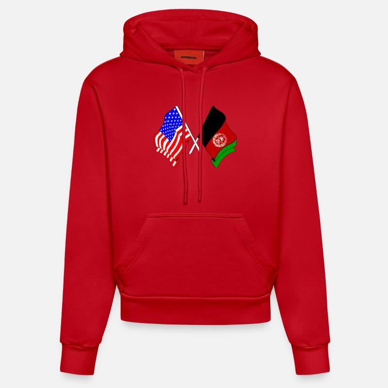 Drapeau des États-Unis Drapeau de l’Afghanistan - Sweat à capuche bio ajusté fabriqué en UE - rouge