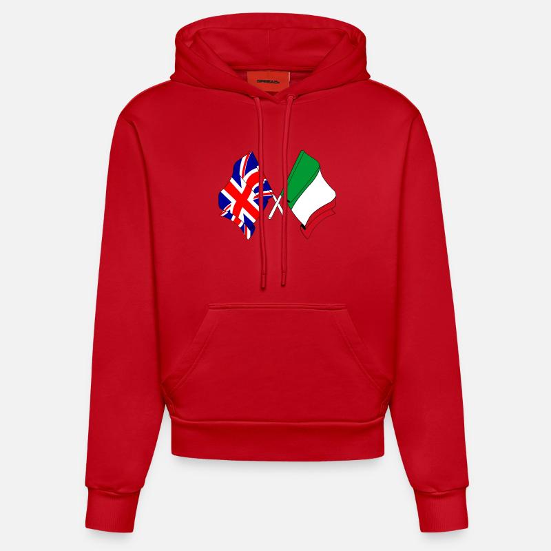 Drapeau Angleterre, drapeau Italie - Sweat à capuche bio ajusté fabriqué en UE - rouge