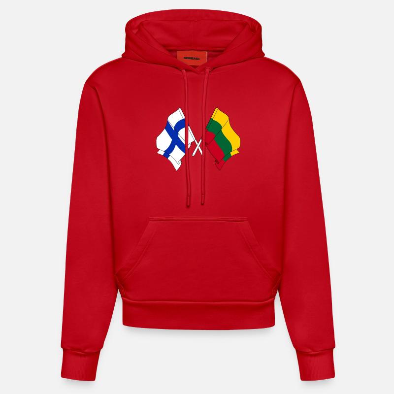 Drapeau Finlande, Drapeau Lituanie - Sweat à capuche bio ajusté fabriqué en UE - rouge
