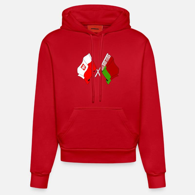 Drapeau de la Pologne, Russie Blanche - Sweat à capuche bio ajusté fabriqué en UE - rouge