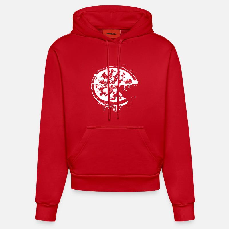 Dessin de pizza - Sweat à capuche bio ajusté fabriqué en UE - rouge