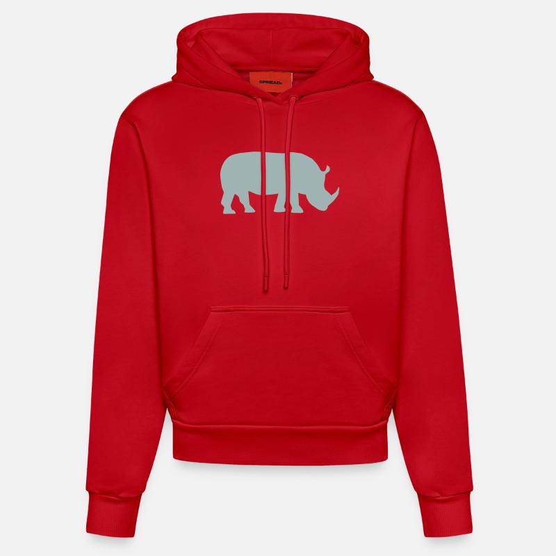 Rhinocéros - Sweat à capuche bio ajusté fabriqué en UE - rouge