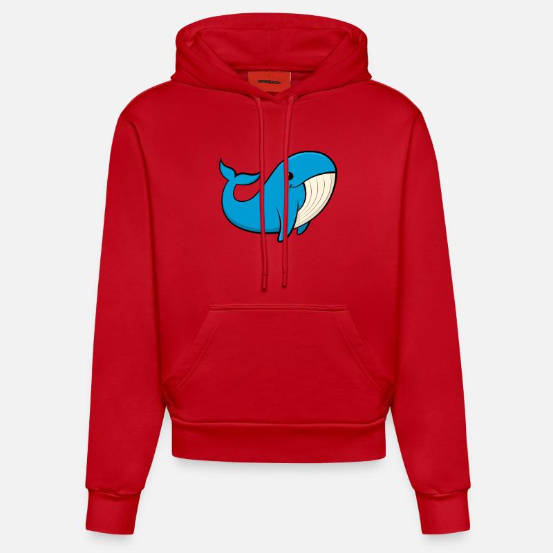 Baleine bleue joyeuse - Sweat à capuche bio ajusté fabriqué en UE - rouge
