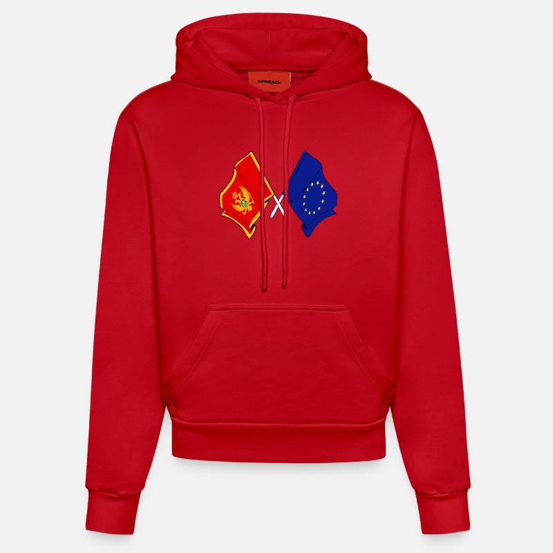Drapeau du Monténégro, drapeau de l’Europe - Sweat à capuche bio ajusté fabriqué en UE - rouge