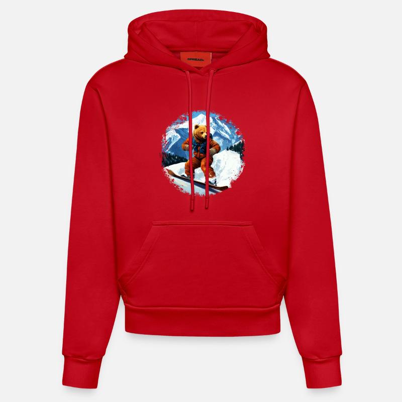 Ours Planche à neige - Sweat à capuche bio ajusté fabriqué en UE - rouge