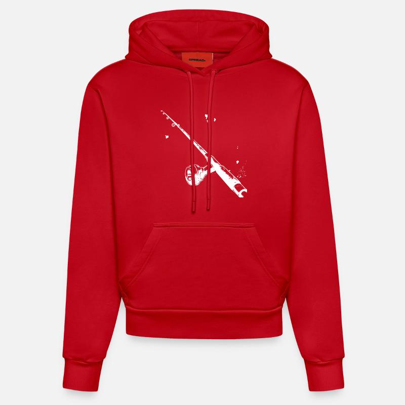 Dessin de canne à pêche - Sweat à capuche bio ajusté fabriqué en UE - rouge