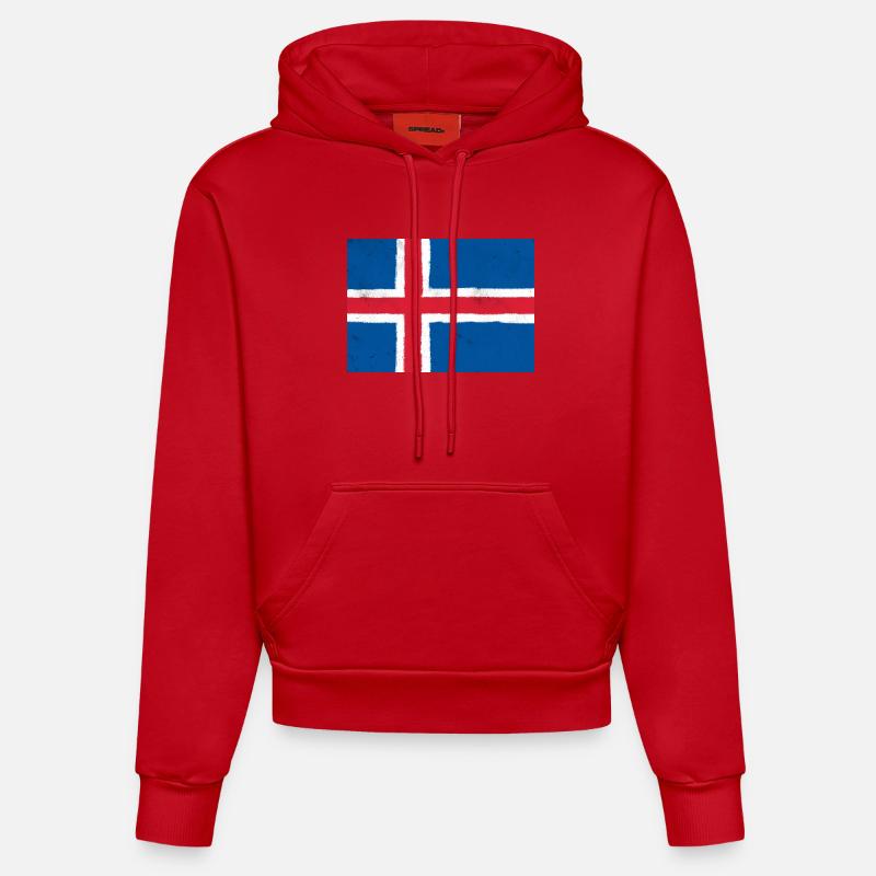 Drapeau de l’Islande - Sweat à capuche bio ajusté fabriqué en UE - rouge