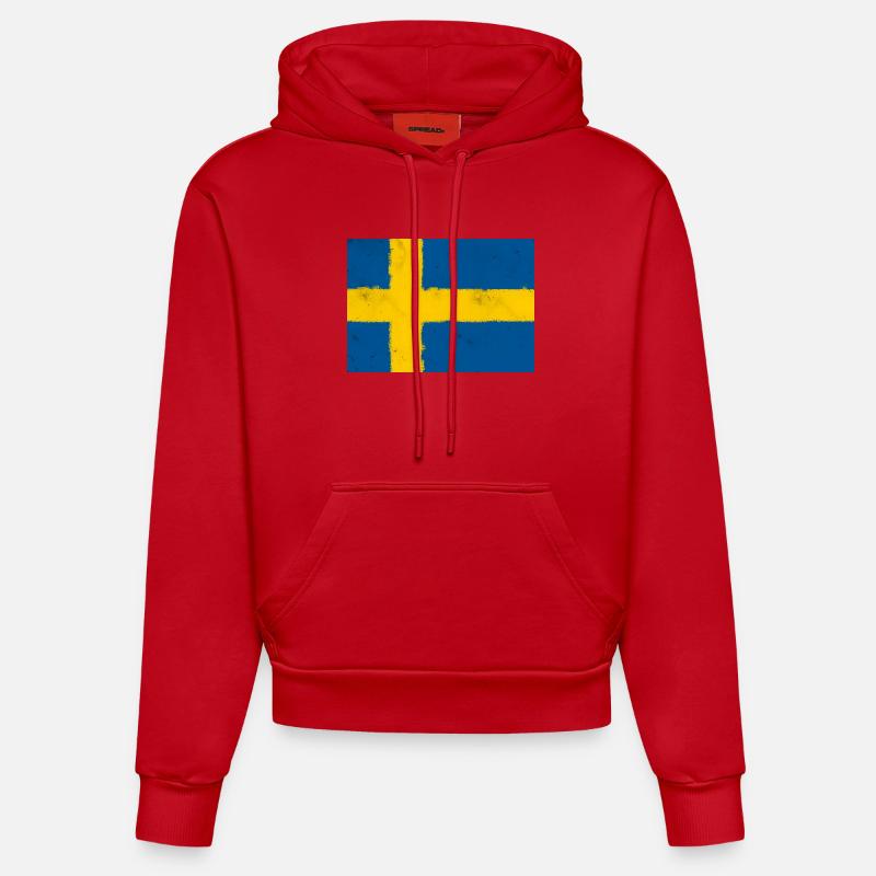 Drapeau de la Suède - Sweat à capuche bio ajusté fabriqué en UE - rouge