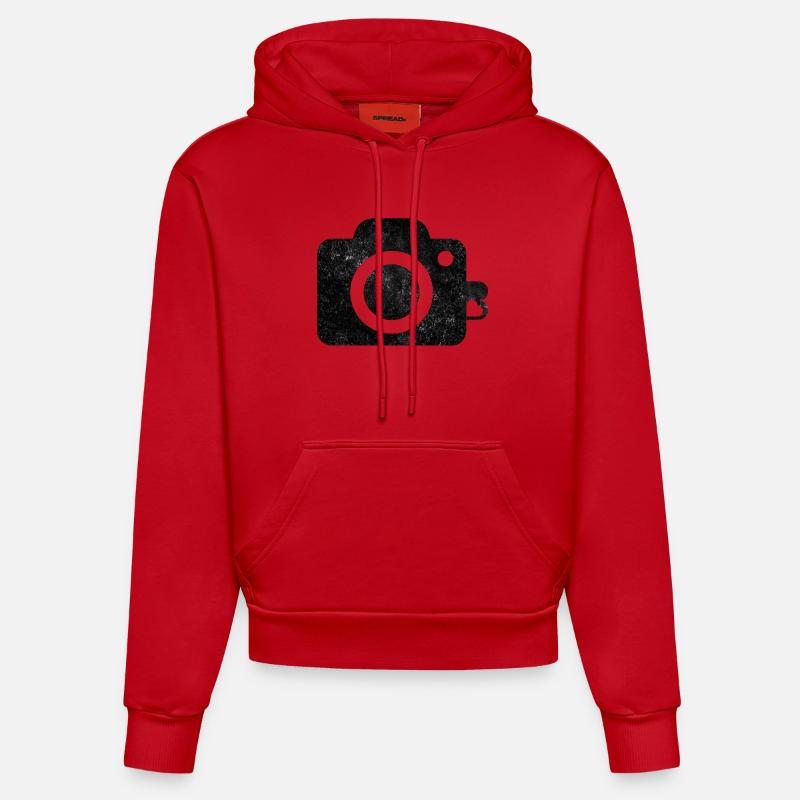 Conception de logo de caméra - Sweat à capuche bio ajusté fabriqué en UE - rouge
