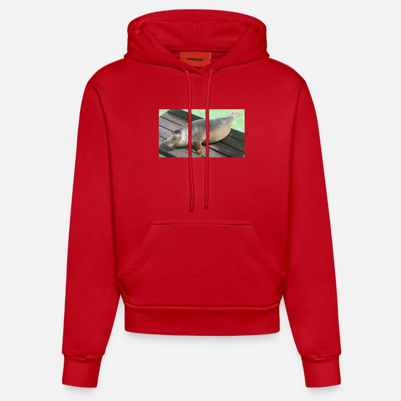 Bébé phoque à Texel - Sweat à capuche bio ajusté fabriqué en UE - rouge