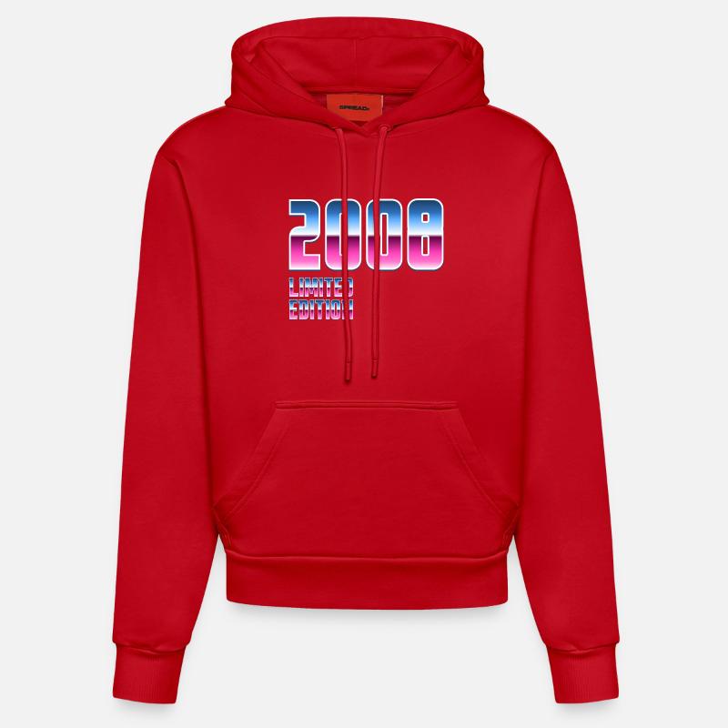 Néon Rétro 2008 18e anniversaire - Sweat à capuche bio ajusté fabriqué en UE - rouge