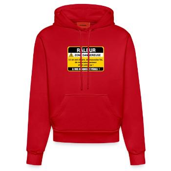 Complaining Danger Zone - Organic Fitted Hoodie Made in EU - red - Front