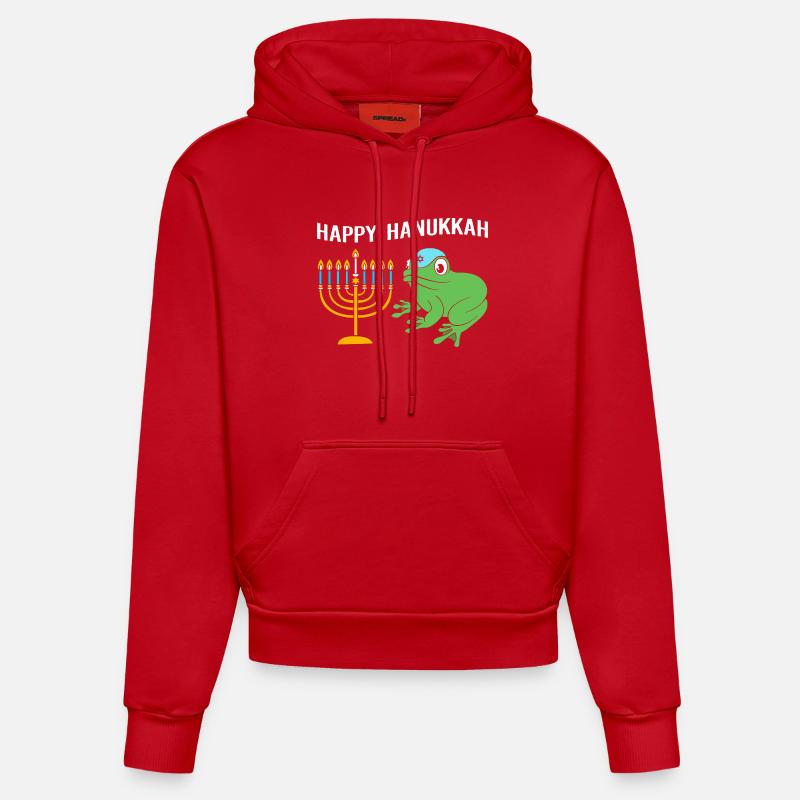 Hanoukka Hanoukka Hanoukka Grenouille - Sweat à capuche bio ajusté fabriqué en UE - rouge