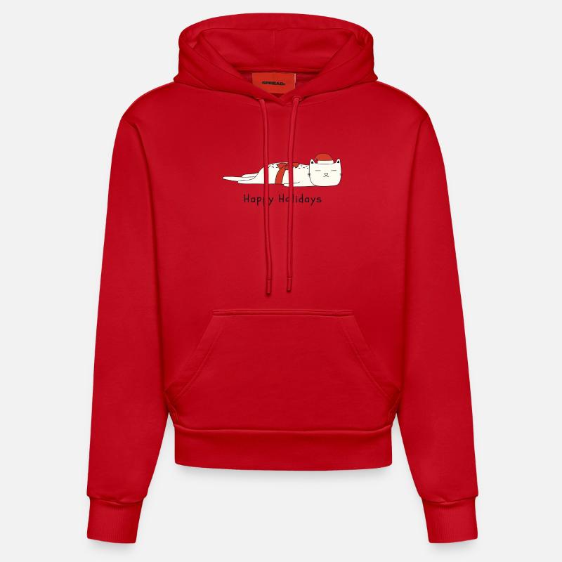 Drôle de chat Noël - Sweat à capuche bio ajusté fabriqué en UE - rouge