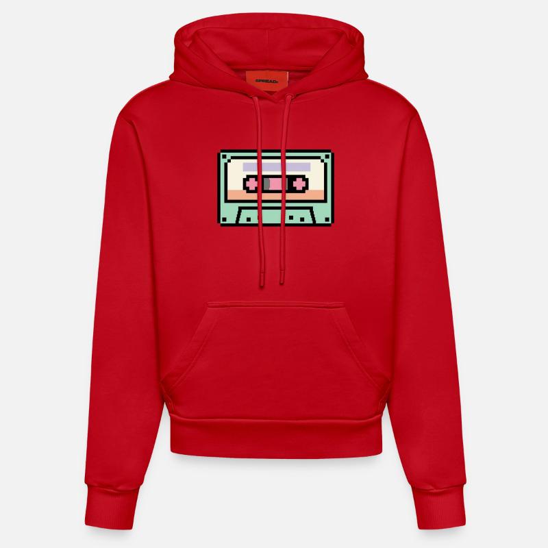 Cassette rétro 8 bits pixel art - Sweat à capuche bio ajusté fabriqué en UE - rouge