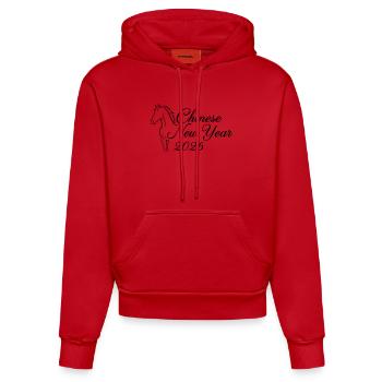 Nouvel An chinois 2026 – Illustration de la ligne de chevaux - Sweat à capuche bio ajusté fabriqué en UE - rouge - Devant