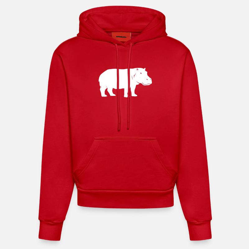 Hippo Silhouette Africa Vector - Sweat à capuche bio ajusté fabriqué en UE - rouge
