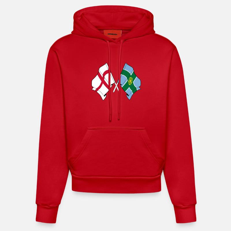 Drapeaux Derbyshire x Angleterre - Sweat à capuche bio ajusté fabriqué en UE - rouge