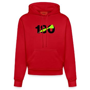 180 Triple 20 Perfektion! ONEHUNDRETEIGHTY, Darts - Organic Fitted Hoodie Made in EU - Rot - Vorne