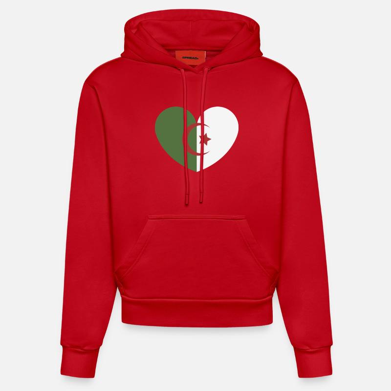 Drapeau du cœur de l’Algérie - Sweat à capuche bio ajusté fabriqué en UE - rouge