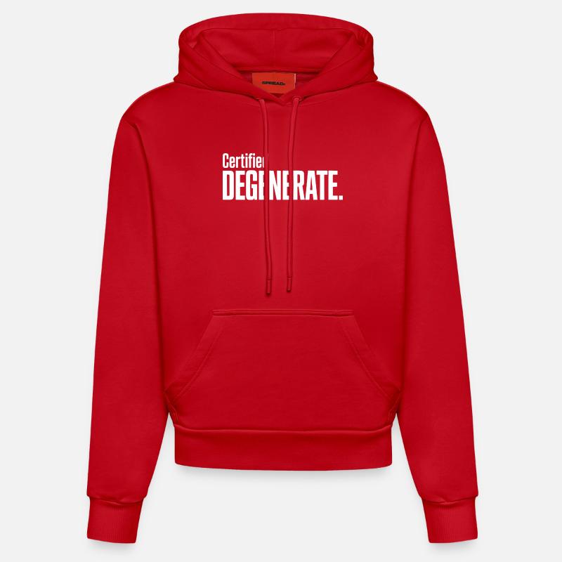 Certified Degenerate - Funny Gen Alpha Memes - Sweat à capuche bio ajusté fabriqué en UE - rouge