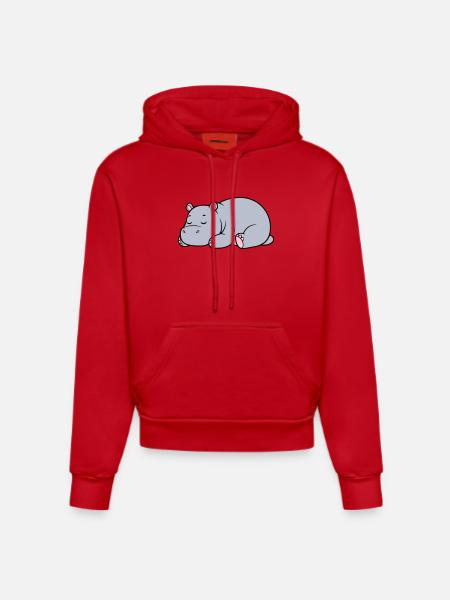 Sleeping Hippopotamus Tired Lazy Vector - Organic Fitted Hoodie Made in EU - red
