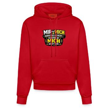 I don't confuse me and me – grammar - Organic Fitted Hoodie Made in EU - red - Front