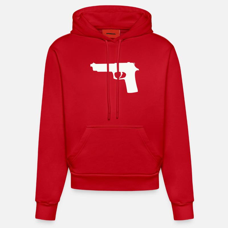Silhouette du pistolet en contraste - Sweat à capuche bio ajusté fabriqué en UE - rouge