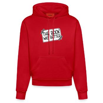 The Book Was Better Lustig Bücherwurm Film Spruch - Organic Fitted Hoodie Made in EU - Rot - Vorne
