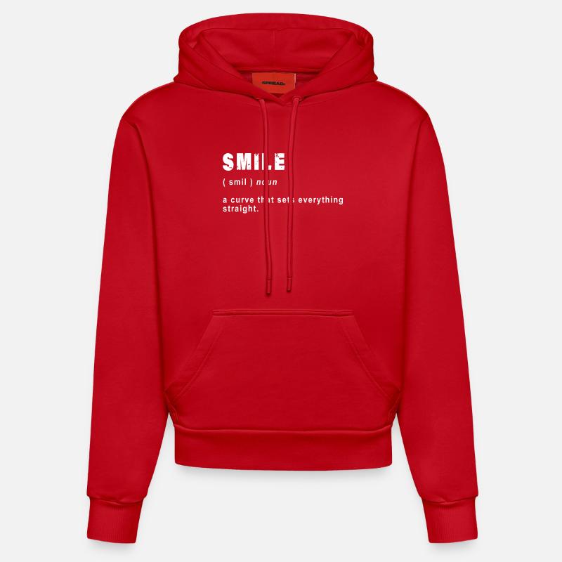 Définition du sourire drôle - Sweat à capuche bio ajusté fabriqué en UE - rouge