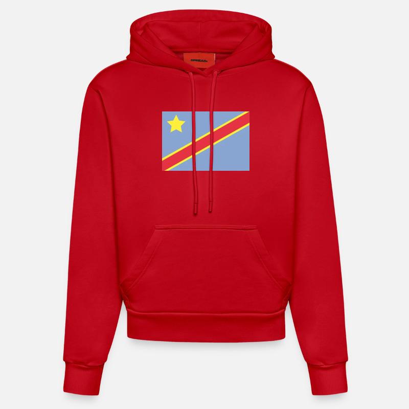 Drapeau du Congo - Sweat à capuche bio ajusté fabriqué en UE - rouge