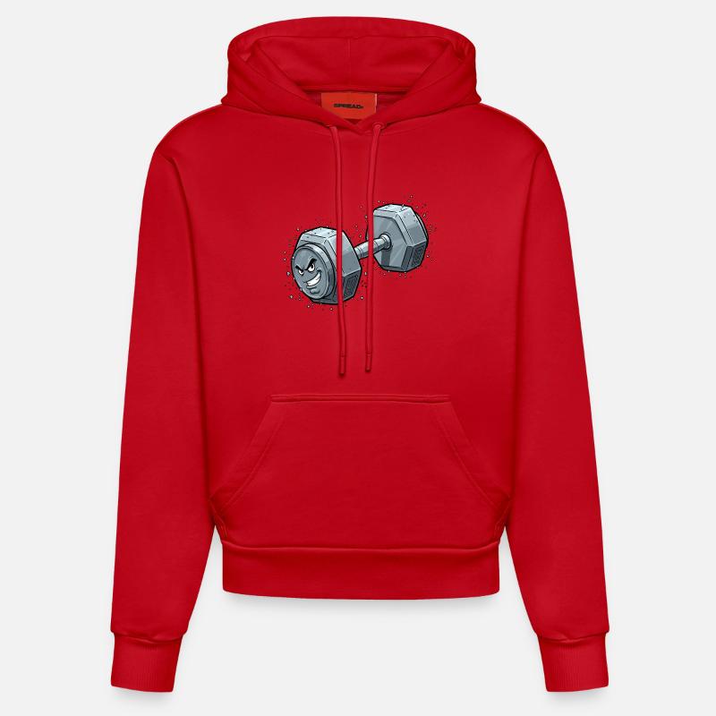 Dessin animé d’haltères en colère - Sweat à capuche bio ajusté fabriqué en UE - rouge