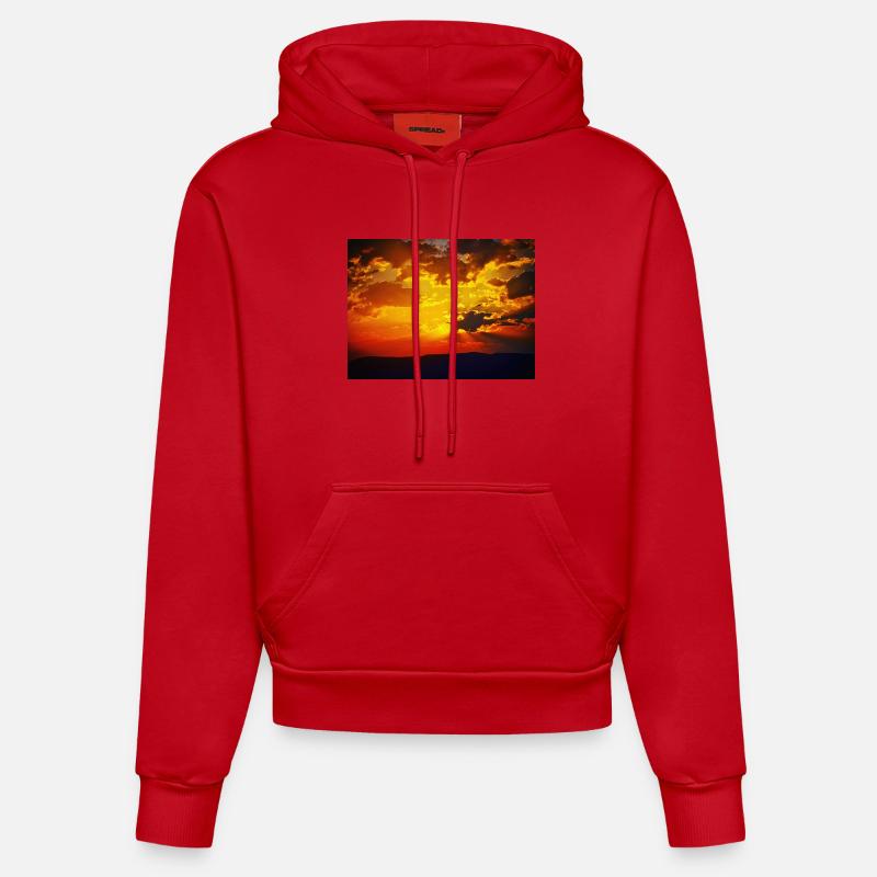 Sunset Fire Rays - Organic Fitted Hoodie Made in EU - red