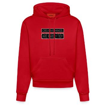 Les esprits créatifs sont rarement bien rangés Logo créatif drôle - Sweat à capuche bio ajusté fabriqué en UE - rouge - Devant