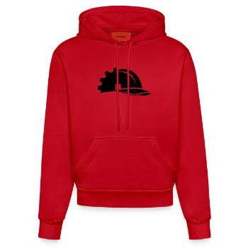 Construction Worker Helmet Gear and House - Organic Fitted Hoodie Made in EU - red - Front