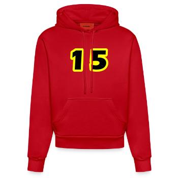 Symbole numérique 15 - Sweat à capuche bio ajusté fabriqué en UE - rouge - Devant