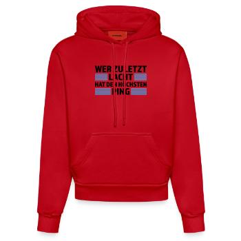 Wer zuletzt lacht höchsten Ping Gamer Shirt - Organic Fitted Hoodie Made in EU - Rot - Vorne