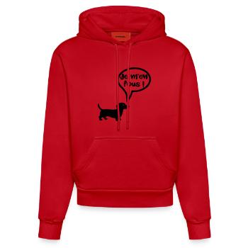 Chien - Je m'en fous - Sweat à capuche bio ajusté fabriqué en UE - rouge - Devant