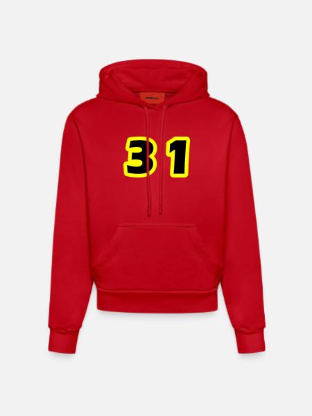 31 Number symbol - Organic Fitted Hoodie Made in EU - red