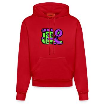 Hiking Backpack Compass Graphic - Organic Fitted Hoodie Made in EU - red - Front