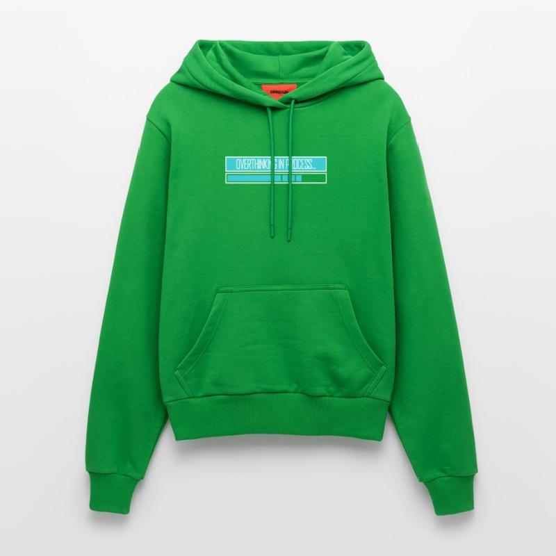 Overthinking In Process Funny Brooding Saying Logo Organic Fitted Hoodie Made in EU