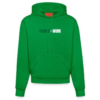 Fishing Greater Than Work – Angeln Design - Organic Fitted Hoodie Made in EU - City Green - Front