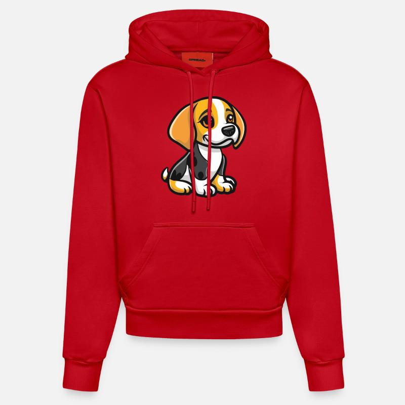 Bande dessinée d’animaux de chien - Sweat à capuche bio ajusté fabriqué en UE - rouge