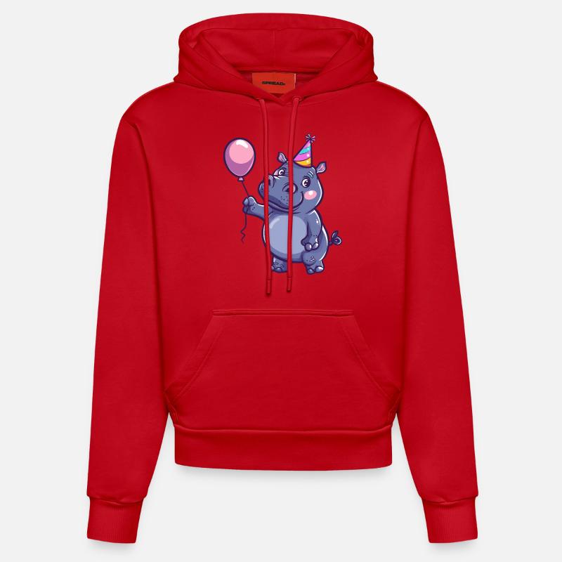 Hippopotame Anniversaire Bébé - Sweat à capuche bio ajusté fabriqué en UE - rouge