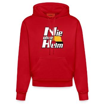 Freiwillige Feuerwehr , Shirt , Nie ohne Helm (25) - Organic Fitted Hoodie Made in EU - Rot - Vorne