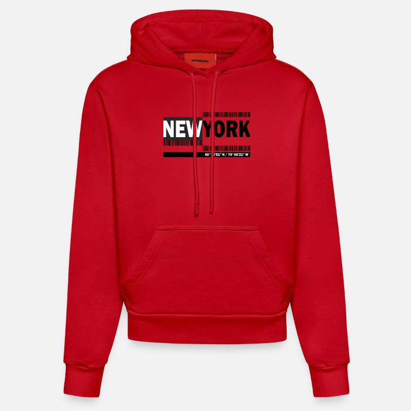 NEW YORK - Code-barres - Sweat à capuche bio ajusté fabriqué en UE - rouge