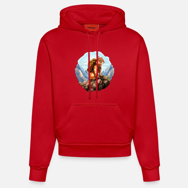 Écureuil alpiniste / Écureuil de randonnée - Sweat à capuche bio ajusté fabriqué en UE - rouge