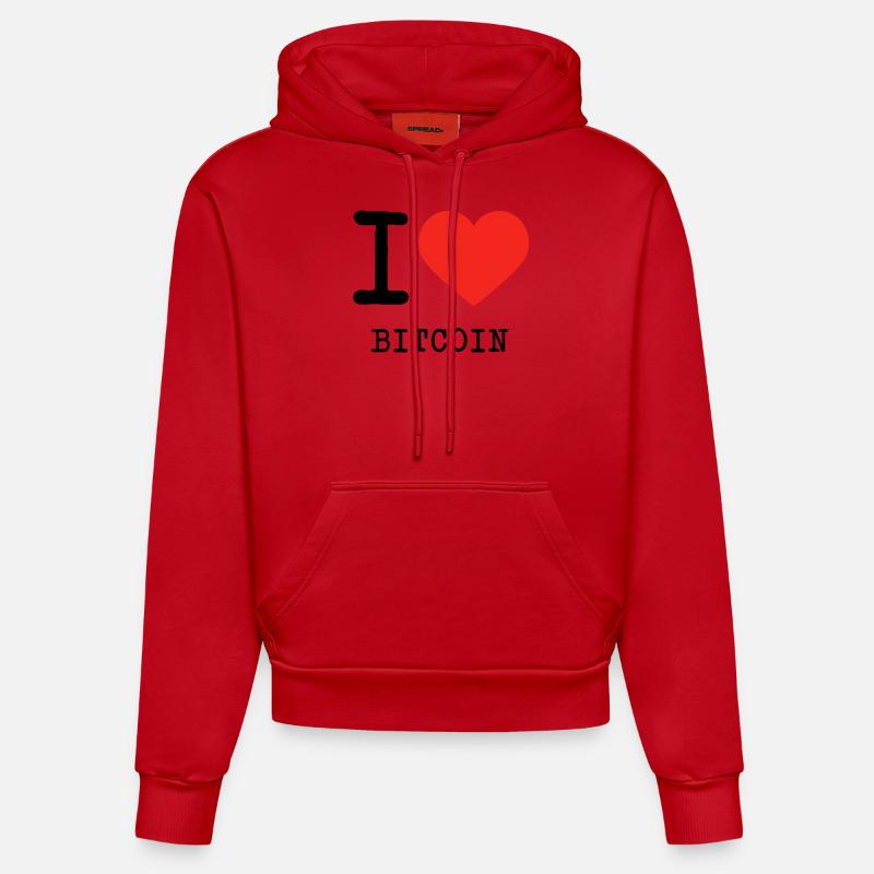 J'adore Bitcoin - Sweat à capuche bio ajusté fabriqué en UE - rouge