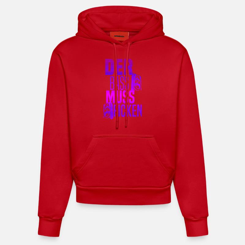 La basse doit baiser, boîtes, - Sweat à capuche bio ajusté fabriqué en UE - rouge